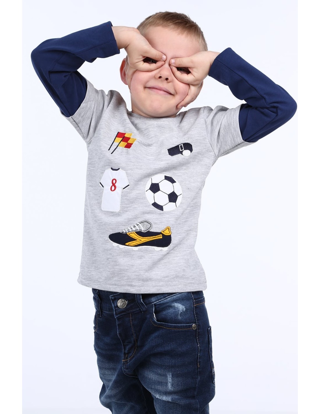 Bluza baiat cu motiv fotbal, gri deschis NDZ9092 - Magazin online - Boutique